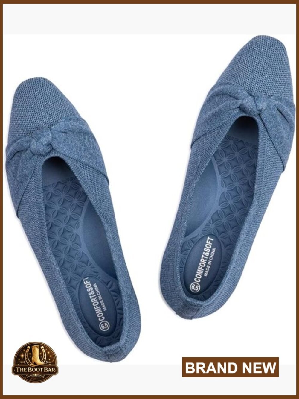 Women's Square Toe Ballet Flats with Bow, Arch Support, Knit Slip-On Comfort